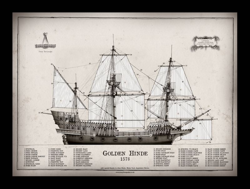 8) Golden Hinde 1578 by Tony Fernandes - signed open print